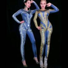 New Sparkly Silver Gold Rhinestones Long Sleeve Jumpsuit Sexy Leggings Women Party Night Club Outfit Singer Dancer Stage Costume 2024 - buy cheap