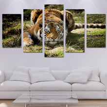 Arte de pared, pintura en lienzo, 5 paneles, paisaje de hierba de tigre de jungla, pintura Modular, decoración del hogar impresa, decoración moderna para sala de estar 2024 - compra barato