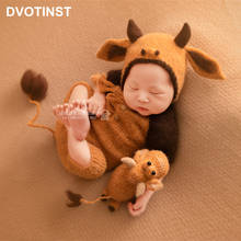 Dvotinst bebê recém-nascido fotografia adereços bonito vaca outfits conjunto de malha rompers orelhas chapéu boneca acessórios studio shoots foto adereços 2024 - compre barato