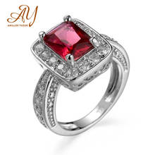 Anillos Yuzuk Simple 925 Sterling Silver Natural Square Red Pink Gemstone Wedding Engagement White Gold Ring Jewelry Wholesale 2024 - buy cheap