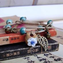 Pingente de flor de cerâmica simples, acessório feminino tecido à mão pulseira estilo étnico 2024 - compre barato