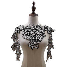 1PC Embroidery Hollow Collar Lace 3D Flower Black Lace Applique DIY Sewing Wedding Dress Trimmings 2024 - buy cheap