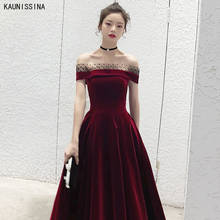 KAUNISSINA Cheap Off the Shoulder Velvet Evening Dress A-Line Prom Gowns Vintage Women Party Dresses vestidos de fiesta de noche 2024 - buy cheap