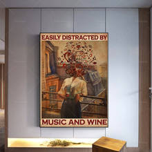 Music Poster - Easily Distracted By Music and Wine, Vintage Music Art Print, Love Music Wall Decor, Pot Head Music Notes Art, 2024 - buy cheap