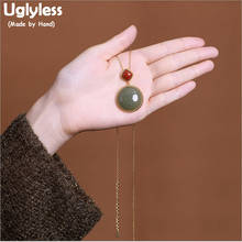 Uglyless Natural Jade Round Pendants for Women Plated Gold Real 925 Silver Gemstones Necklaces +Chains Agate Square Bijoux P1097 2024 - buy cheap