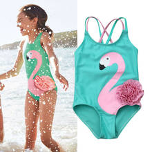Bikini sin mangas con estampado de flamenco para niñas pequeñas, traje de baño, ropa de playa 2024 - compra barato