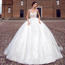 Alonlivn-vestido de noiva com contas, vestido de noiva elegante, de alta qualidade, com renda de marfim, decote em o profundo, apliques 2024 - compre barato