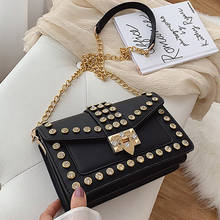 Bolsa feminina de couro de alta qualidade com aletas quadradas, rebite, para o verão, designer, bolsa de mão e trava de diamante, corrente de ombro, bolsa mensageiro, 2021