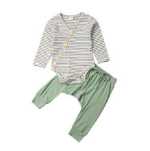 2PCS Baby Girl Boy Spring Fall Clothes Set Newborn kids long sleeve Solid Knitted stripe Romper Jumpsuit pant Trouser Outfit 2024 - buy cheap