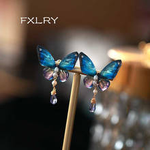 Fxlry brincos de cristal borboleta vintage, elegantes e feitos à mão, de pérola de água doce natural, joias femininas 2024 - compre barato