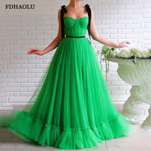 FDHAOLU FU112 New Arrival Green A-Line Prom Dress Elegant Black Straps Puffy Evening Dress Plus Size Pleated Long Party Dress 2024 - buy cheap