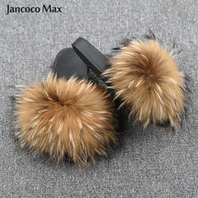 New Arrival Shoes Women Slippers Real Raccoon Fur Slides Summer Fur Flip Flops Lady Sandals Fluffy Sliders S6020 2024 - buy cheap