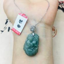 Natural Burmese Emerald Jade Carving Oil Qingsheng Zodiac Pendant with 925 Sterling Silver Necklace Women's Jade Clavicle Chain 2024 - buy cheap