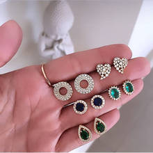 MAA-OE 2021 Blue Green Crystal Water Drop Leaves Flower Geometry Earring Set For Women Fashion New Vintage Earrings Jewelry Gift 2024 - buy cheap