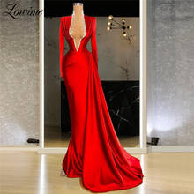 Vestidos de Noche rojos de manga larga para mujer, vestido Formal de satén con cuentas de diseño de Dubai, para fiesta y graduación, novedad de 2021 2024 - compra barato