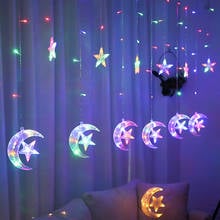 Cortina de luces LED con forma de luna y Estrella, guirnaldas de Navidad para exteriores, decoración de fiestas, bodas y vacaciones, 2,5 M, 220V 2024 - compra barato