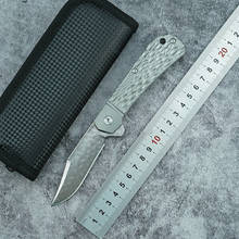 Cuchillo plegable de zorro plateado VG10, hoja de Damasco, mango de titanio de aleación, cuchillo de caza al aire libre para acampar, herramienta EDC 2024 - compra barato