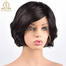 Nabeauty-Peluca de cabello humano ondulado Natural para mujer, postizo de encaje completo sin pegamento, corte Pixie, marrón y negro, Remy 2024 - compra barato