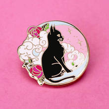 Beautiful Starlight Clouds Moon Kitty Hard Enamel Pin Fashion Pastel Flowers Lapel Pins Cartoons Animal Black Cat Brooch Badge 2024 - buy cheap