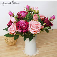3 головки/филиал прекрасный ворс искусственный brachyplast розовое Шелковый цветок DIY Свадебные домашнего Рождественского стола шёлковые цветы для украшения розы 2024 - купить недорого
