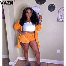 VAZN New arrival 2020 early autumn sexy lady 2 colors solid wool 2-piece set full sleeve hooded coats shorts set casual chic set 2024 - buy cheap