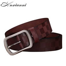Men Cowhide Pin Buckle Lattice Embossing  Belts  Belts Vintage Carve High Quality Genuine Leather Male Strap for Jeans Waistband 2024 - buy cheap