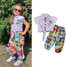 Fashion Summer Baby Short sleeve Shirt Letter Printed Tie-dye Hollow Design LooseTrousers Version Girls Clothing Set 2024 - buy cheap
