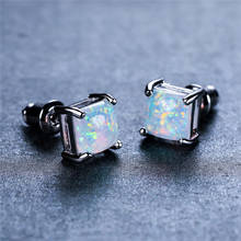 White Fire Opal Stud Earrings 7MM Square Stone Earrings For Women Wedding Jewelry Vintage Silver Color Small Birthstone Earrings 2024 - buy cheap