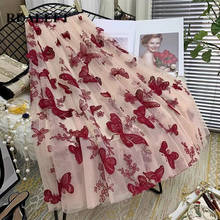 REALEFT-faldas largas con bordado de mariposas para mujer, falda de malla con paraguas, de cintura alta, elegante, para primavera y otoño, 2020 2024 - compra barato