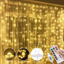 Guirnalda de luces LED de hadas, lámpara de cortina con Control remoto, USB, decoraciones navideñas para el hogar de Año Nuevo, dormitorio y ventana, 3M 2024 - compra barato