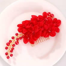 Vintage Red Pearls Combs For Women Bride Gold Flower Hair Comb Handmade Bridal Headpiece Yarn Hair Clip Wedding Hair Accessories 2024 - buy cheap