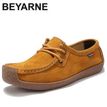 BEYARNE Brand Women Genuine Leather Flat Shoes Lace up Sneakers Autumn Oxford Shoes Female Loafers Casual Suede Flats Stitching 2024 - buy cheap