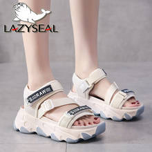 LazySeal Canvas Hook & Loop Sandals Women Female 5cm Platform Summer 2020  Women Letters Height Increasing Wedge Open Toe Shoes 2024 - buy cheap