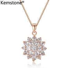 Kemstone Trendy Rose Gold Silver Plated Zircon Flower Pendant Necklace Jewelry Gift for Women 2024 - buy cheap