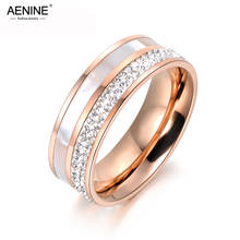 AENINE, anillos clásicos de boda de concha de diamantes de imitación de Color oro rosa, anillo de compromiso de acero inoxidable para regalo de mujer AR18050 2024 - compra barato