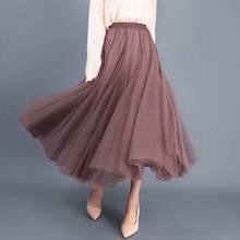 Faldas de tul para Mujer, falda de malla elástica de cintura alta, larga, a media pierna, moda coreana, 2021 2024 - compra barato