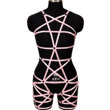 Goth roupas rosa pentagrama holográfico, moda sexy corpo inteiro arnês de bondage lingerie feminina punk suspensórios de peito sutiã 2024 - compre barato