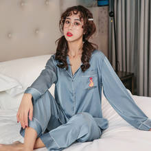 Simple ice silk long sleeve solid thin pijamas women пижама женская Pyjama Sleepwear Nightwear Outer wear Loungewear Homewear 2024 - buy cheap