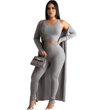 Sexy malha 3 peça conjunto feminino agasalho outono roupas de inverno longo cardigan + colheita superior calça ternos de suor combinando conjuntos 2024 - compre barato