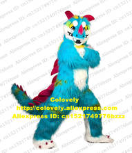 Blue Long Fur Furry Dragon Fursuit Mascot Costume Adult Cartoon Character Outfit Suit Attract Popularity Sports Events zz7575 2024 - buy cheap