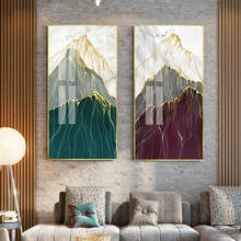 Novo poster artístico estilo chinês banhado a ouro tinta abstrata montanha verde tela moderna pintura para decoração sala de estar 2024 - compre barato