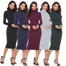 Knitted Turtleneck Midi Bodycon Dress Autumn Winter Women Casual Long Sleeve 5XL Plus Size Dresses Slim Elastic Female Vestidos 2024 - buy cheap