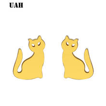 UAH 2019 New Geometric Earrings Cartoon Cat  Stud Earrings for Women Stainless Steel  Animal Earing Mother's Day Gift 2024 - buy cheap