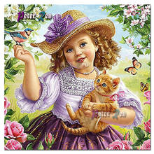 Полный горный хрусталь картина 5D DIY Алмазная картина девушка держит кошку вышивка крестиком Кристальный узор Алмазная Вышивка Роза бабочка 2024 - купить недорого