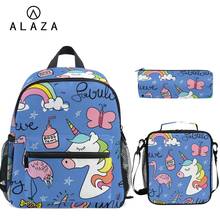 ALAZA-Conjunto de mochilas escolares para niña, morral escolar con bonito estampado de unicornio, color azul, para jardín de infantes y libros preescolares, 3 unidades 2024 - compra barato