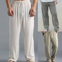 Pantalones casuales de talla grande para hombre, pantalón largo de lino y algodón, con cintura elástica, holgados y rectos 2024 - compra barato