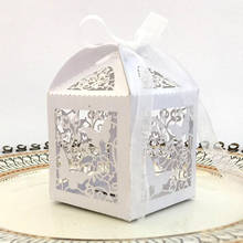 Caixa de transporte de borboleta vazada cortada a laser, 50 peças presentes caixas de doces com fita personalizadas chá de bebê casamento festa decorações 2024 - compre barato