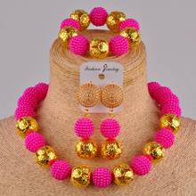 Simple Hot pink Imitation Pearl Necklace Nigeria Wedding Jewelry African Bride Costume Accessories Wedding Jewelry Set AZ-75 2024 - buy cheap