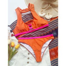 Conjunto de ropa de playa de 2 piezas para mujer, bikini brasileño, traje de baño de cuello alto para mujer, tankini de empalme sexy para mujer, traje de baño cupshe de cintura baja 2024 - compra barato