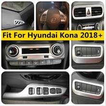 Yimaautotrims Matte Interior Refit Kit For Hyundai Kona 2018 - 2022 Air / Steering Wheel / Head Lamps / Lift Button Cover Trim 2024 - buy cheap